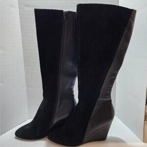 Charles David black suede and leather Wedge knee high boots size 11